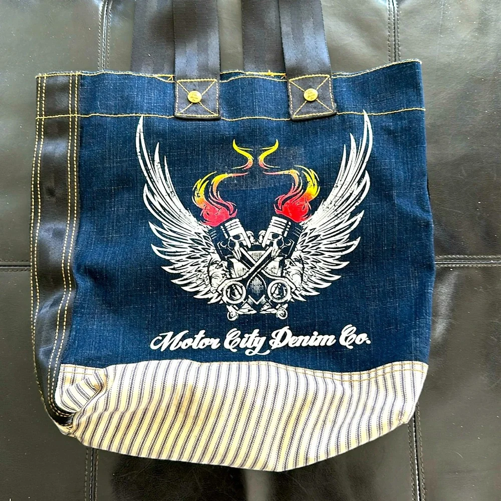 Motor City Denim Company denim tote shoulder bag - Picture 1 of 11